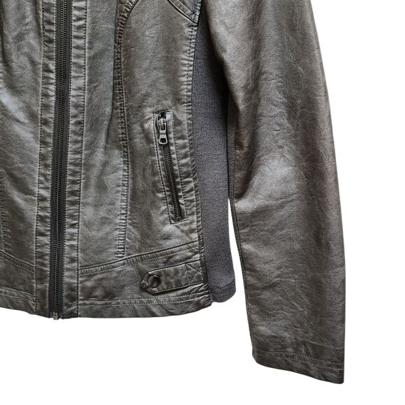 Sebby Moto Jacket Womens M Gray Faux Leather Ribbed Knit Full Zip Biker Rustic - Picture 5 of 15